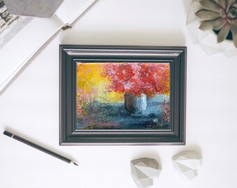 5 x 7 Original Canvas Painting of Vase of Red Flowers by Laurel Jeninga
