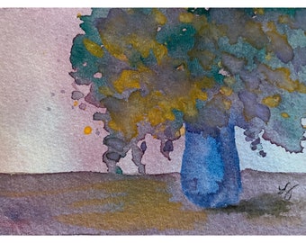 Miniature Watercolor Original Painting ACEO Collectible by artist Laurel Jeninga "Vase of Flowers #54"