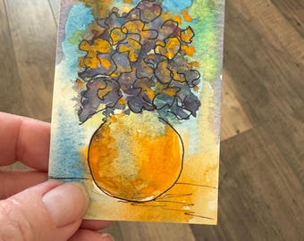 Original Art Mini Painting Watercolor ACEO Collectible by Laurel Jeninga "Vase of Flowers #61"