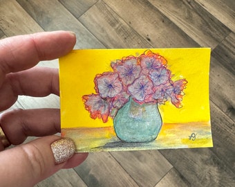 Miniature Watercolor Original Painting ACEO Collectible by artist Laurel Jeninga "Vase of Flowers #51"