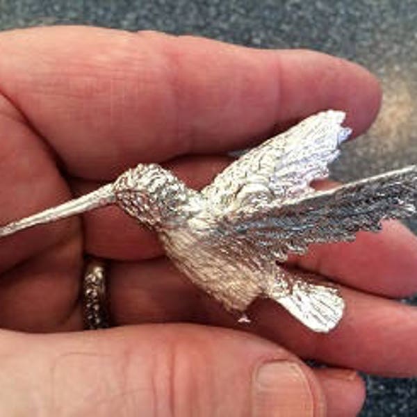 Hummingbird Ornament, life sized, cast with lead free pewter in Colorado with ring for hanging between the wings.