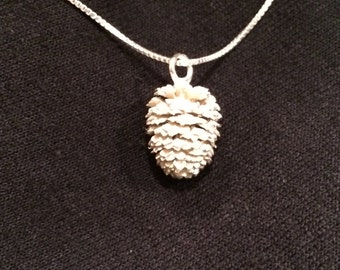 Solid Sterling Silver Pine Cone cast from real Mountain Alder pine cone using the lost wax casting process by burning up real pine cones.