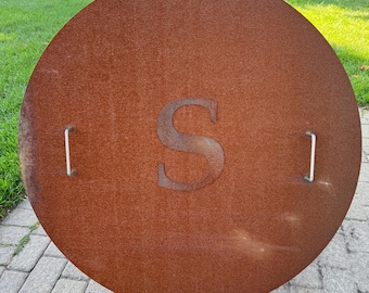 Custom Monogram Corten Steel Fire Pit Lid: Snuffer Cover, Heat Resistant
