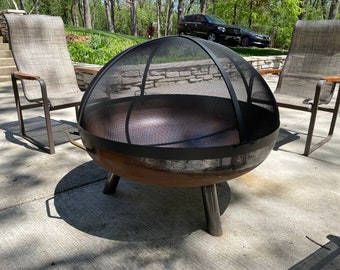 FIRE PIT SAFETY screen-Lift Off Dome Round Bowl fire pit screen-Carbon Steel