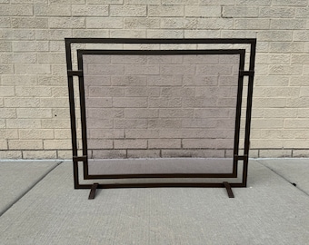 FIREPLACE SCREEN with Window Pane Design, Fireplace Safety Screen- Single Panel Design- Wood Burning- Burnished Bronze, Black, or Gun Metal