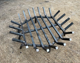 Heavy Duty Round Fire Pit Grate: Carbon Steel, Stainless Steel Wood Insert, USA Made