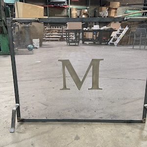 Fireplace Screen, Carbon Steel, Custom Monogram Fireplace Pit Safety Standing Screen, Single Panel, Fireplace Decor Accessories
