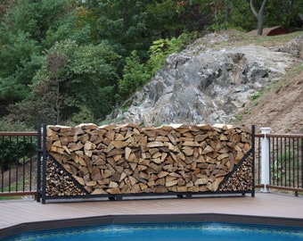 16ft Outdoor Firewood Rack: Full Cord Log Storage with 1/2 cover