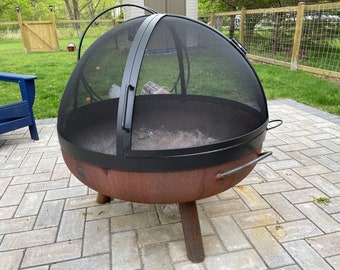 FIRE PIT SAFETY screen-Lift Off Dome Fire Pit Screen for Bowl Fire Pits with Single Door-All Carbon Steel