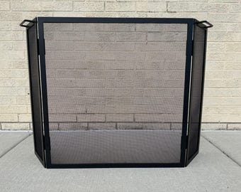 Three Panel Fireplace Screen: Carbon Steel Mesh, Modern Fireplace Decor