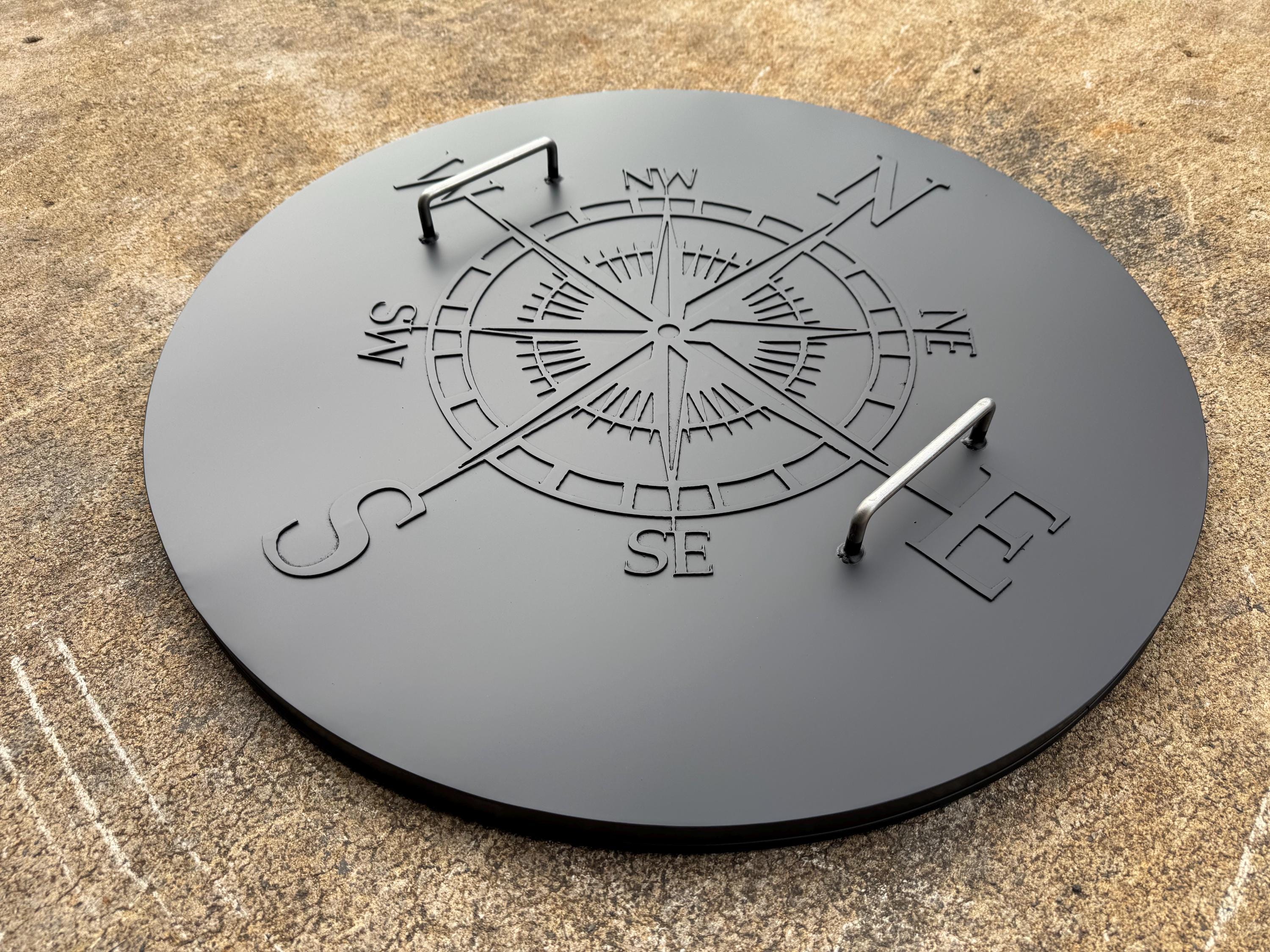 Compass Fire Ring Compass Design Stainless Steel Fire Pit Lid: Snuffer Cover With Rise - Etsy