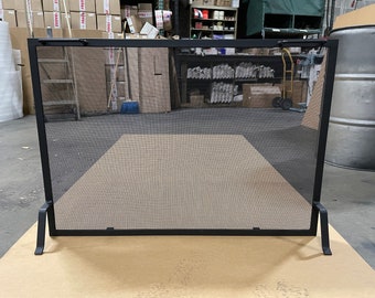 Single Panel Fireplace Screen: Stainless Steel, Black Mesh, Modern Fireplace Decor