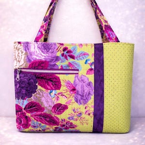 Quilted Kaffe Fassett Floral Tote Bag with Zipper