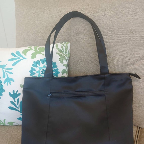 Classy Black Po de Soie Zippered Tote
