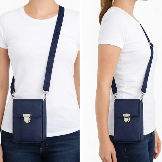 Navy Small Crossbody Bag, Faux Leather Crossbody Purse, Snap Lock Bag, Handmade Crossbody, Small Everyday Bag
