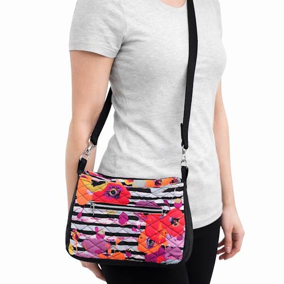 Black and White with Bold Poppies Crossbody Bag