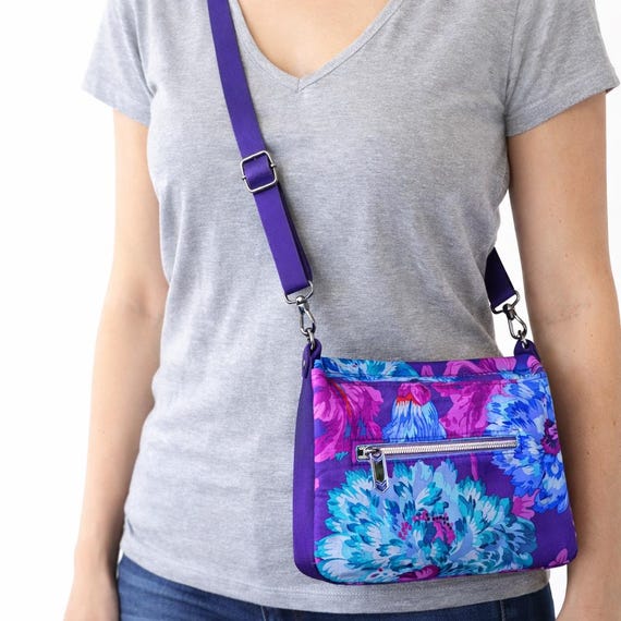 Purple, Pink and Blue Crossbody Bag with Purple Faux Leather