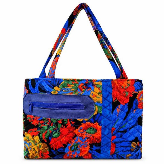 Black Multi Colored Quilted Tote Style Bag Kaffe Fassett Fabric