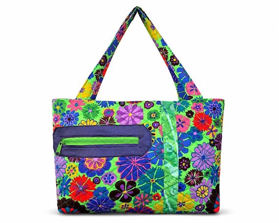 Green Multi Colored Quilted Tote Style Bag Kaffe Fassett Fabric