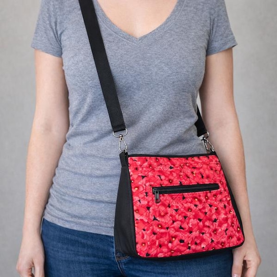Merry Poppies Quilted Medium Crossbody with Faux Leather