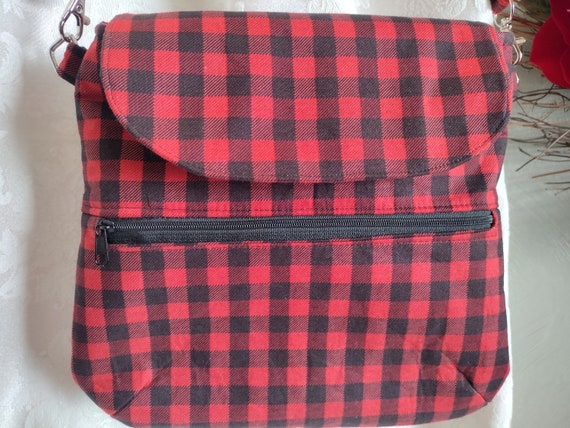 Black and Red Buffalo Plaid Small Crossbody Bag