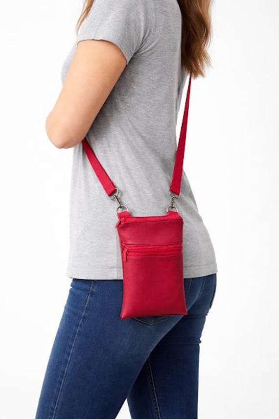Red Faux Leather Crossbody Bag Cell Phone Bag