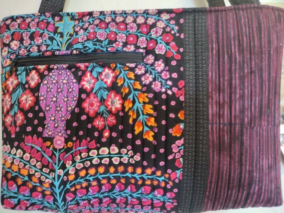 Purple, Black, Pink and Blue Kaffe Fassett Zippered Tote Style Handbag