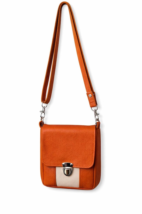 Cinnamon and Taupe Faux Leather Small Crossbody Bag