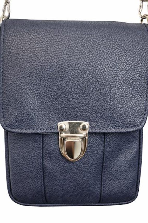 Navy Faux Leather Crossbody Bag, Snap Lock Everyday Purse