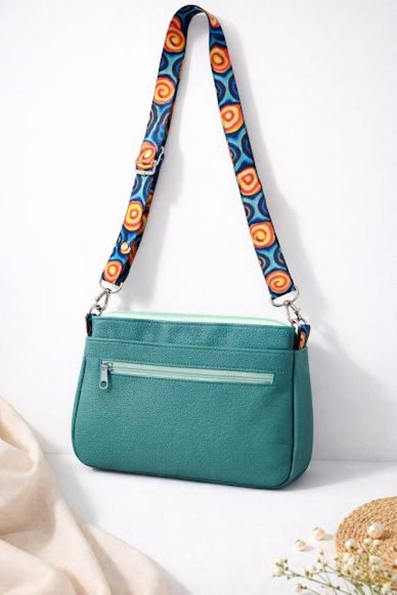 Teal Faux Leather Medium Crossbody Bag