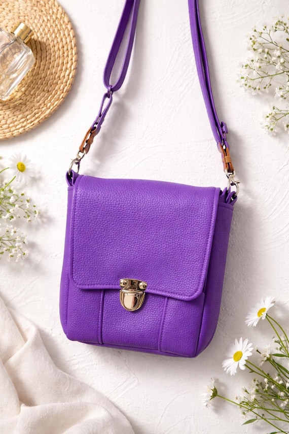 Purple Faux Leather Small Crossbody Bag