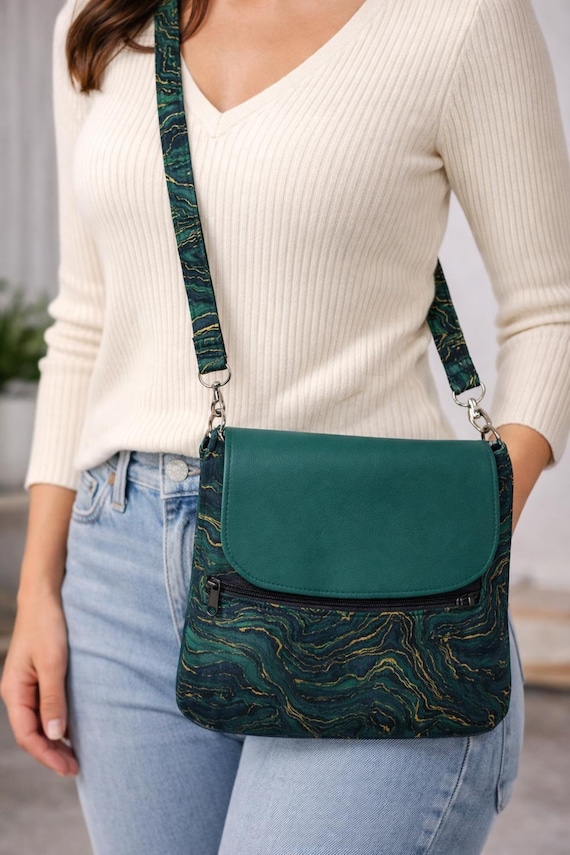 Blue, Green, Gold Medium Crossbody Bag