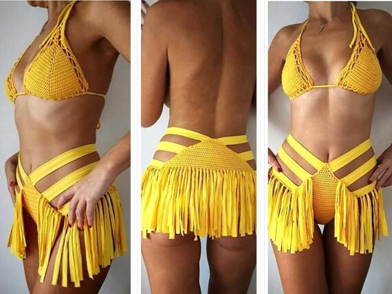yellow two piece set swimsuit