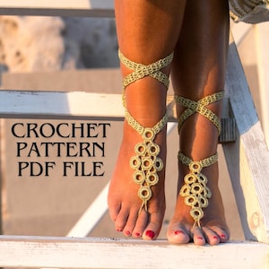Häkelanleitung Barfuß Sandalen | Ankle Armband, Brautschuhe aus Spitze, Gladiator Fußkettchen, Erdungsschuhe