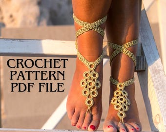 Crochet Pattern Barefoot Sandals | Ankle Bracelet, Bridal Lace Shoes, Gladiator Anklet, Earthing Shoes