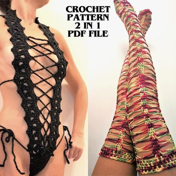 Crochet Lingerie Pattern PDF - Bodysuit & Knee High Socks, Stockings DIY  Exotic Dancewear - Etsy