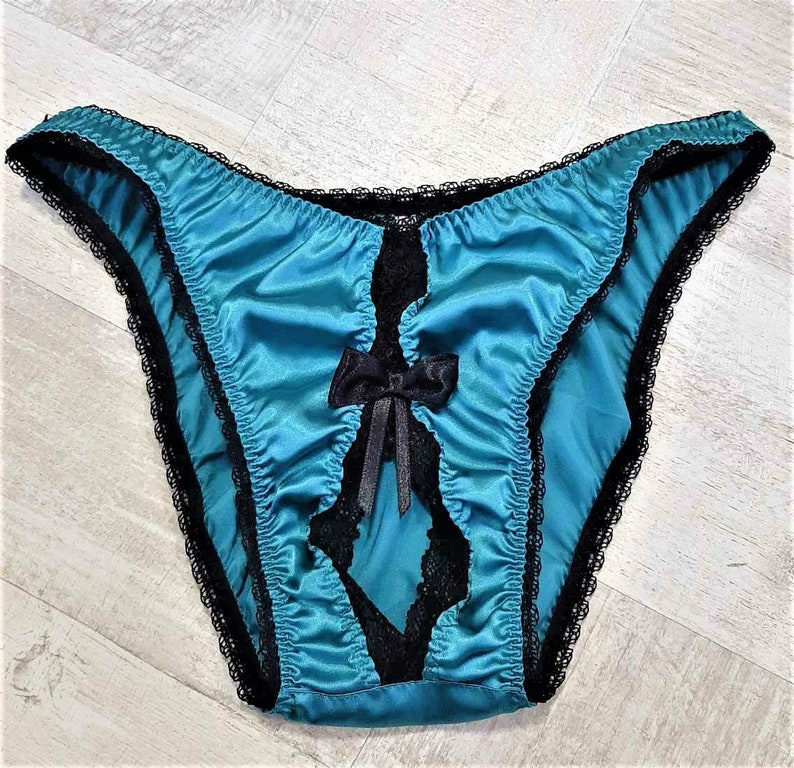 Blue Satin Panties Crotchless Panties Sexy Lingerie Open Etsy