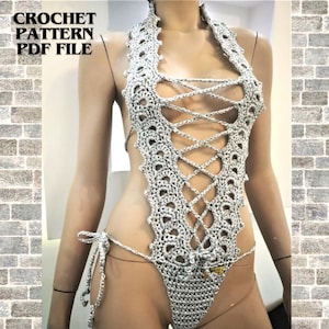 Crochet Lingerie Pattern, Sexy String Bodysuit PDF, Festival Outfit, One Piece Swimsuit DIY