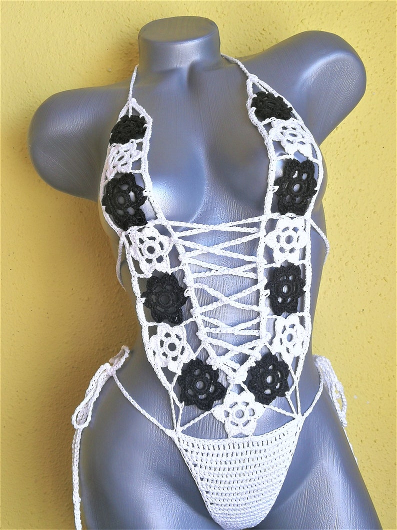 Black White Sling One Piece g string Micro Bikini g string Etsy