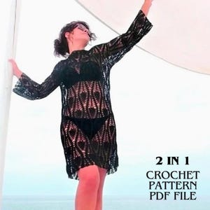 Sheer Crochet Dress Pattern PDF – Beach Cover Up, Mesh Sundress, Festival Bikini Cover, Summer See Through Dress, Crochet Beach Dress