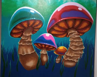 Mushroom acrylic painting "Fairy Circle"