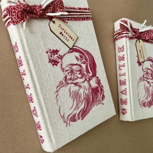 Santa book Christmas Santa upcycled book, Believe Santa Christmas magic book vintage inspired