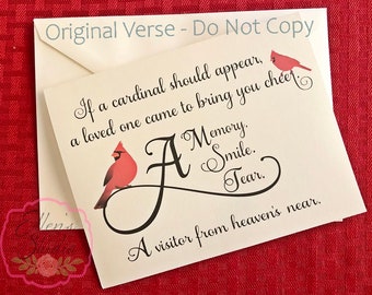 If a Cardinal Should Appear in Your Yard Sympathy Card in Cream or White, ORIGINAL VERSE (do not copy) Blank Inside
