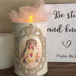 Immaculate Heart of Mary Upcycled Tin Can: Religious Decoupage Decor