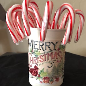 Merry Christmas upcycled vintage tin container, cardinal and Christmas tree shabby chic with glitter highlights