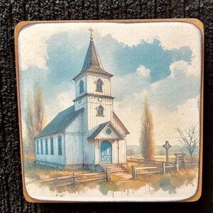 Country church scenes, miniature wood sign with easel, religious decor, 4 styles 5.0 (930)