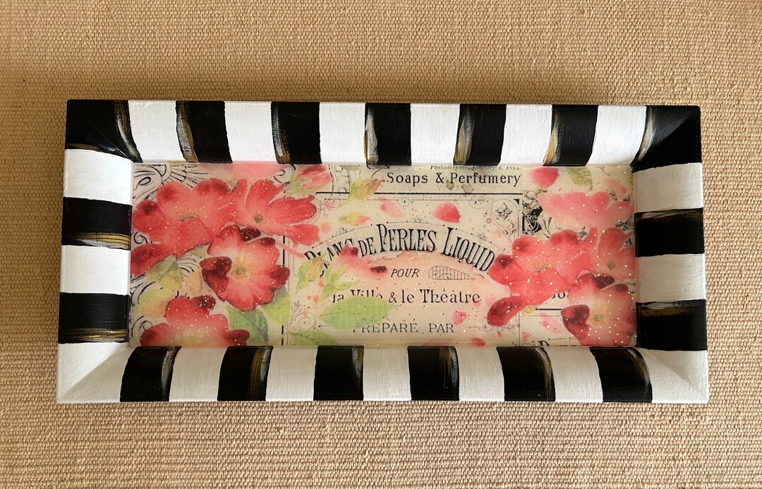 Handpainted and Decoupaged French Design Floral Glitter Etsy