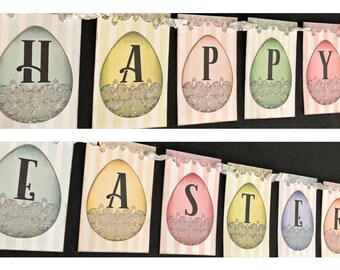 Happy Easter Vintage Banner, Easter Decor with Glitter, Vintage Easter Banner, Vintage Happy Easter Banner