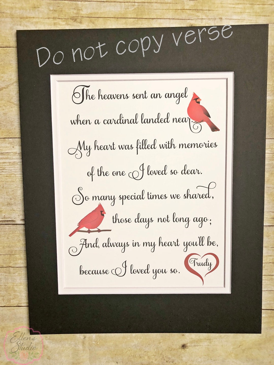 Cardinal Bereavement Art Print, Loss of Loved One Poem, 8x10 (11x14 ...