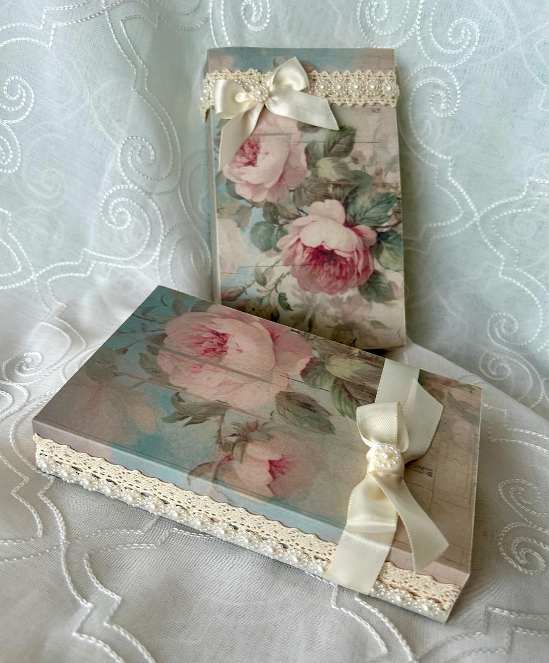 Shabby Chic Rose Book Stack: Cottagecore Coffee Table Decor - Etsy